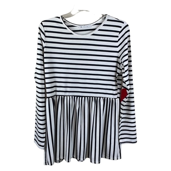 Veveret Girls Black and White striped dress tunic Red Heart elbow patches Size L - Picture 1 of 8